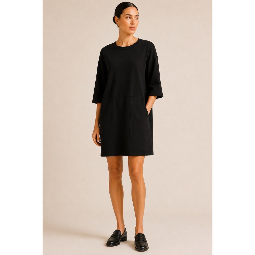 COS Black Structured Shift Dress XS Cotton Minimalist Scandinavian Clean Girl